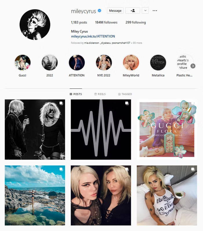 Miley Cyrus instagram page