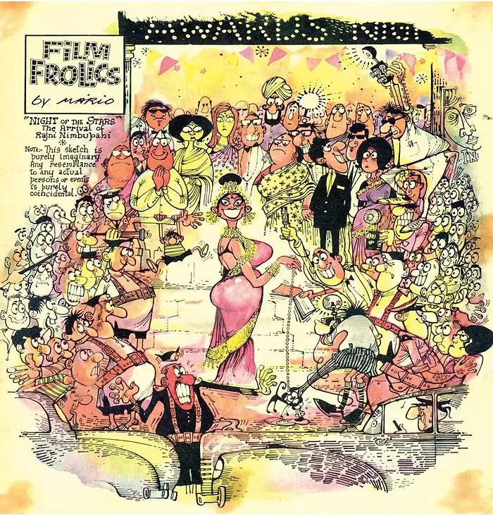 Mario Miranda's cartoons of secretary Miss Fonseca, the minister Bundaldass, and Bollywood star Rajani Nimbupani