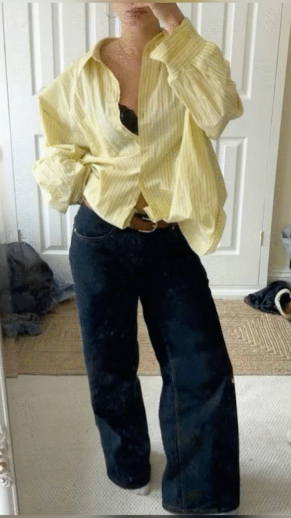 lemon yellow t-shirt and jeans zara fashion