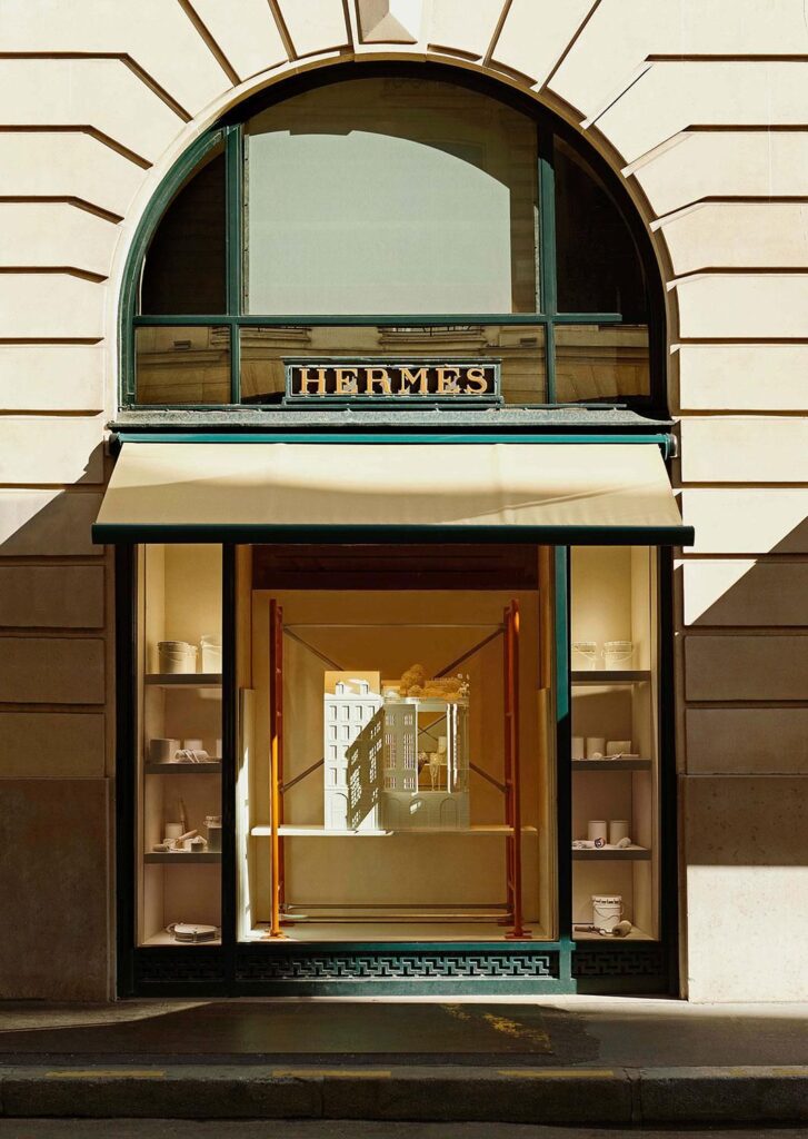 Hermès store exterior, central to the LVMH shares scandal
